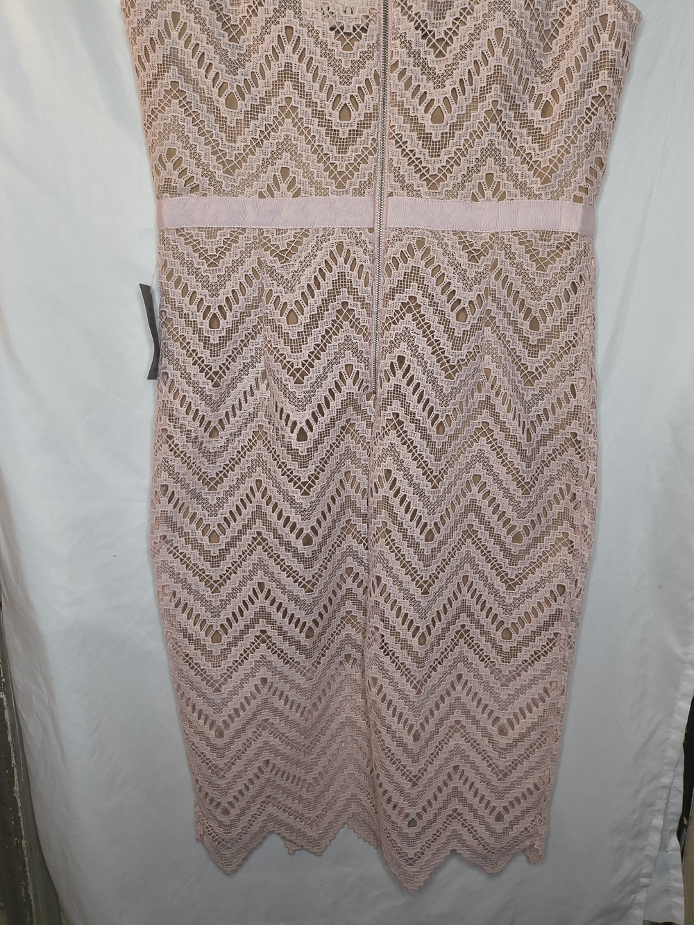 Bardot Pale Pink Chevron Lace Midi Dress - Picture 6 of 6